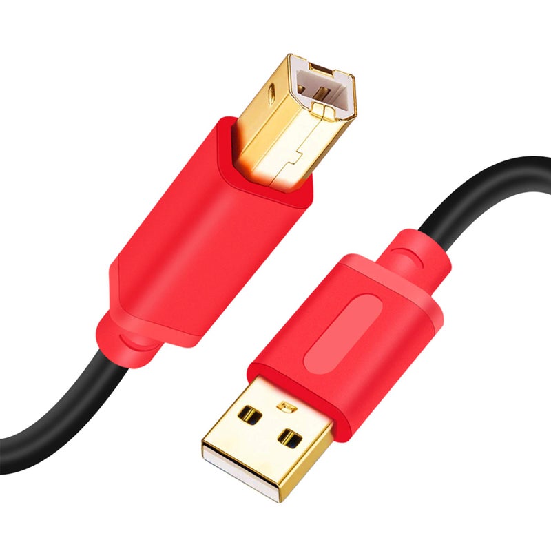 Tan QY كابل طابعة تان QY بطول 16 قدم، USB 2.0 عالي السرعة مع موصلات مطلية بالذهب، كابل طابعة سكانر من نوع A Male إلى B Male متوافق مع HP وCanon وLexmark وDell وXerox وSamsung وغيرها (16 قدم، أحمر) - Image 2